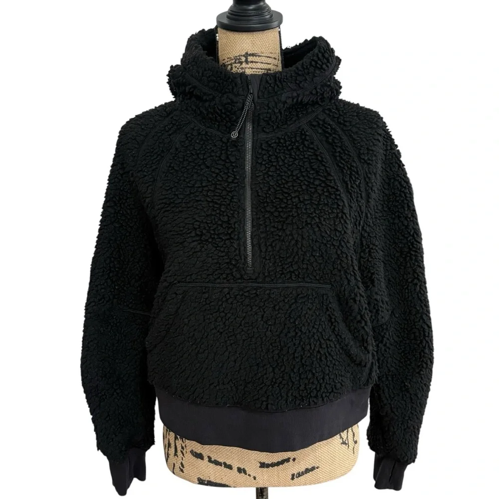 Lululemon Scuba Oversized Sherpa 1/2 Zip Pullover Black Hooded Size XS/Small - Picture 2 of 9